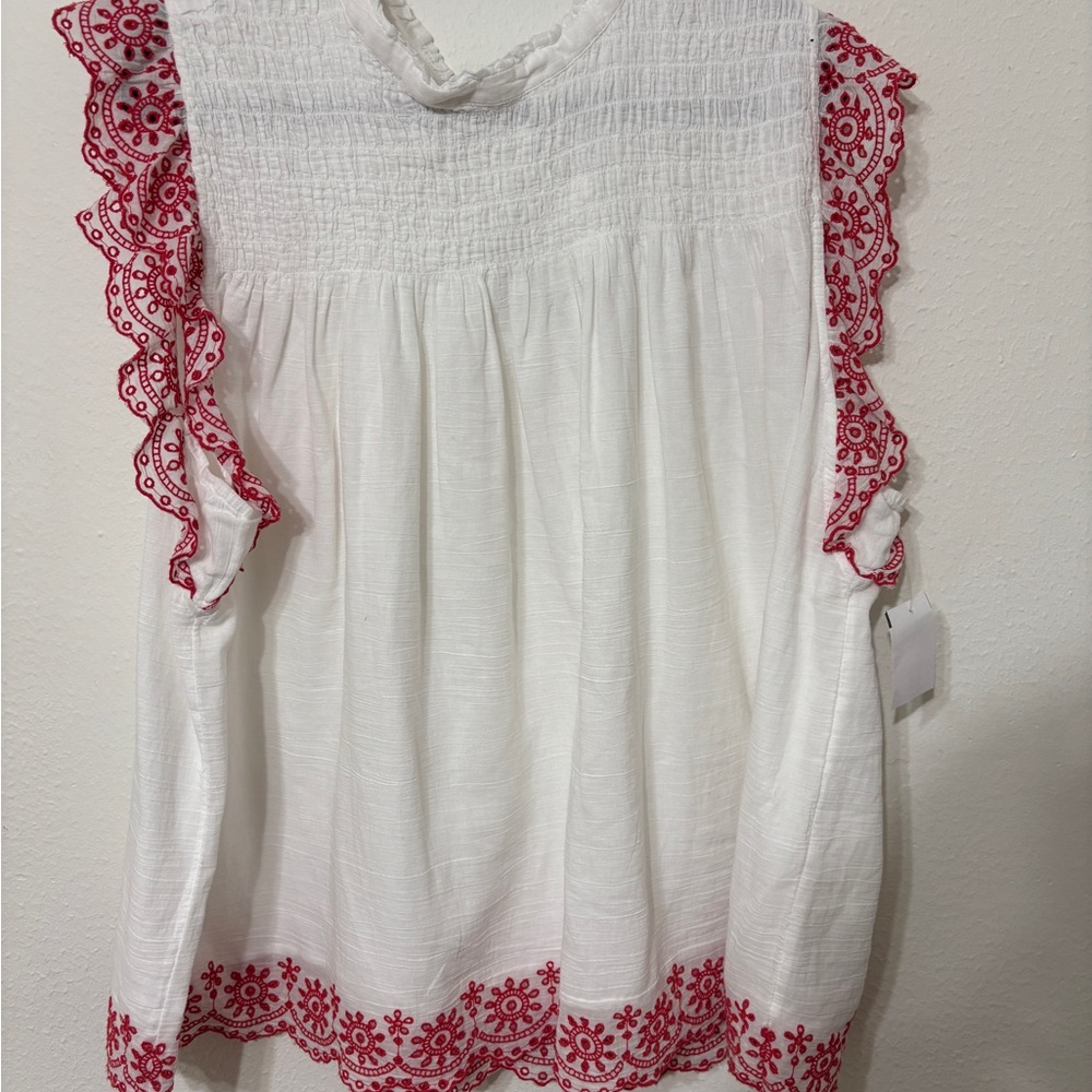White Blouse with Red Embroidery